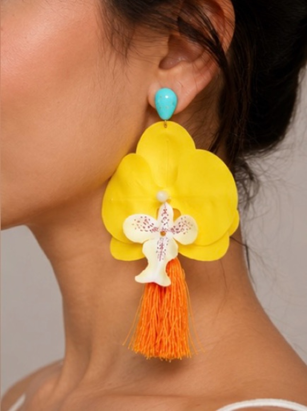 Tropical Yellow Orchid Tassel Earrings